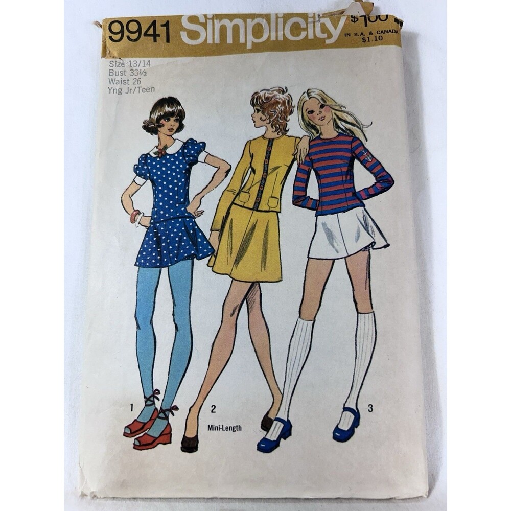Vintage 1970s Simplicity 9941 Teen Dress Bloomers Sewing Pattern 13/14 CUT